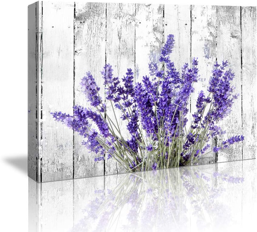 Bedroom Wall Decor Modern Artwork Purple Lavender Canvas Wall Art Paintings 12"x16"Style Lavender Flowers Picture on White Vintage Wood Background Rural for Living Room Bedroom Bathroom Decoration