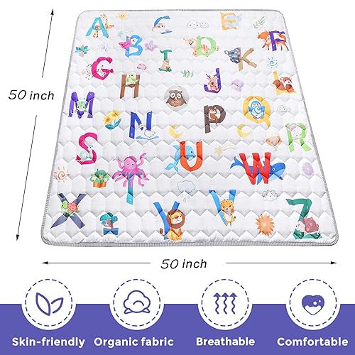 Miniatura 6 de Tapete de juego de espuma prémium para bebé, 50 x 50 pulgadas, tapete grueso de una sola pieza, tapete para bebé, tapete de piso para bebé, tapete
