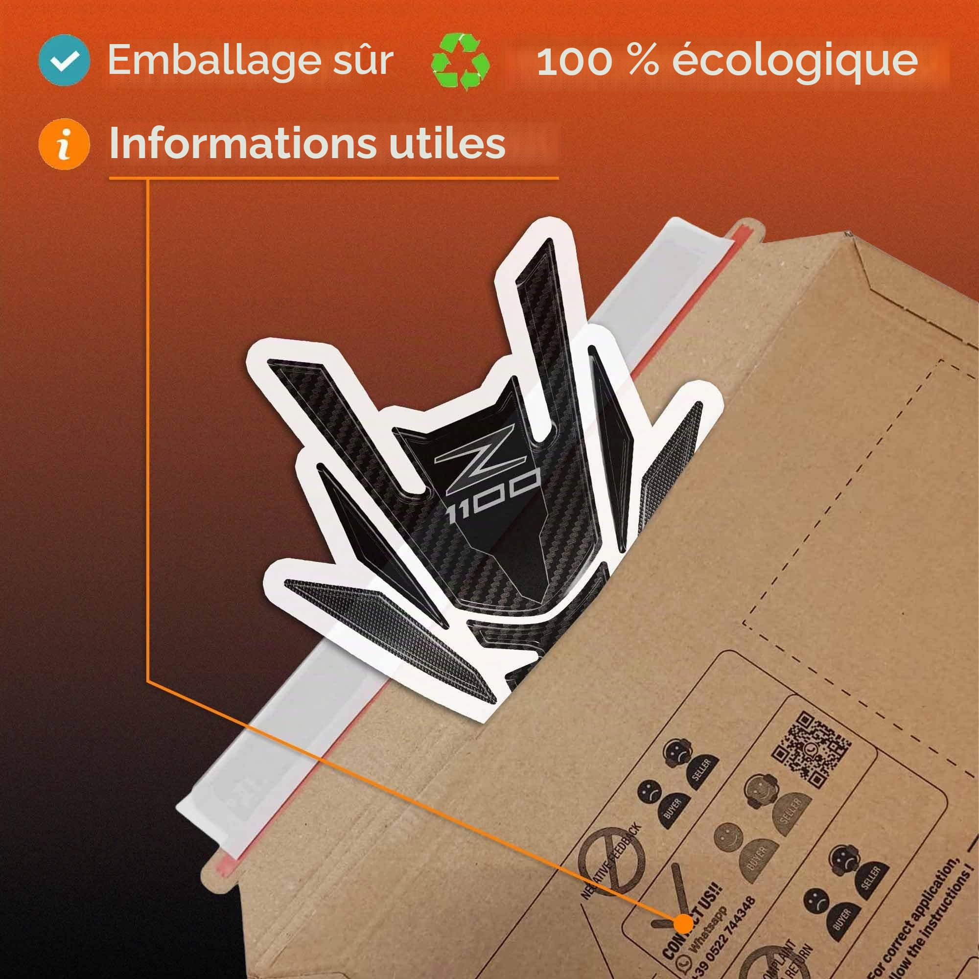 LABELBIKE - Autocollant 3D Protège-Réservoir Moto Protection et Décoration en Résine Compatible avec Kawasaki Z1100 2026 Couleur Grise