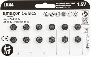 Amazon Basics 12-Pack LR44 Alkaline Button Cell Batteries, 1.5 Volt, Long Lasting Power, Mercury-Free