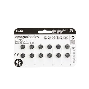 Amazon Basics 12-Pack LR44 Alkaline Button Cell Battery 1 5 Volt Long Lasting Power Mercury-Free