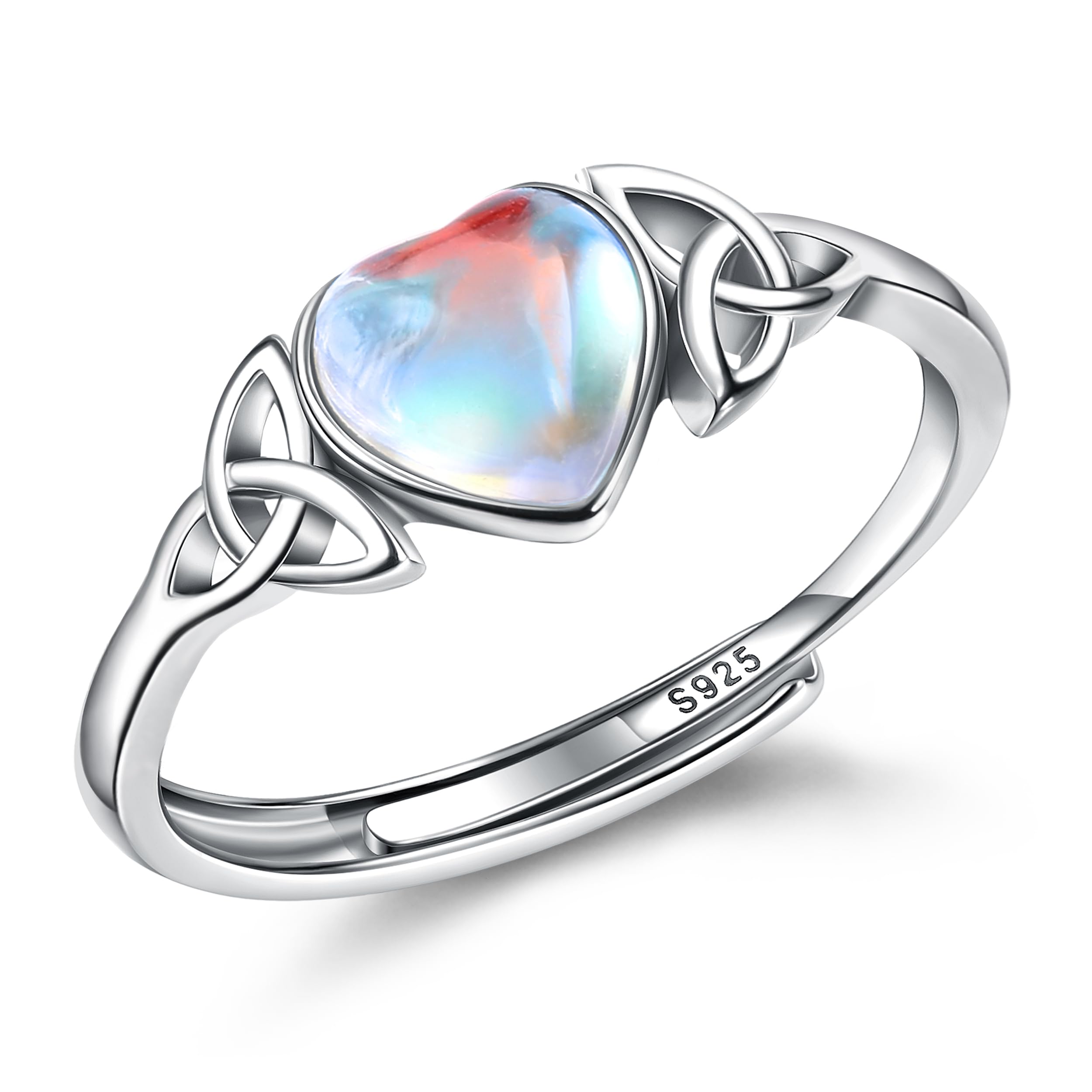 AdramataPlata de Ley 925 Anillo para Mujer Anillo de Piedra Lunar de Sintético Hipoalergénica Anillo Ovalado/Redondo/Corazón Anillo de Pulgar Ajustable Anillo de Dedo Brillante Anillos Mujer Plata