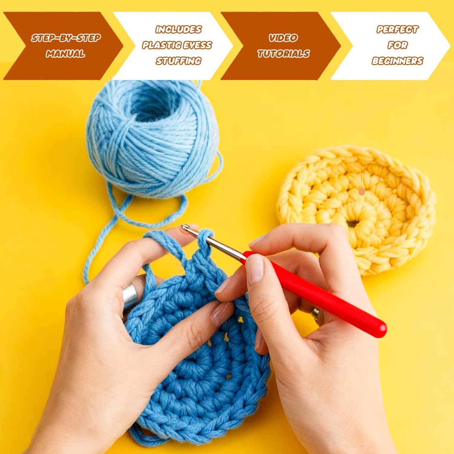 LIVIKEY 6Pcs Crochet Kit for Beginners Easy Arts and Crafts Set for Adults & Kids Woobles-Style Animal Crochet Kit with Soft Yarn Step-by-Step Video Tutorials Birthday Christmas Mother's Day