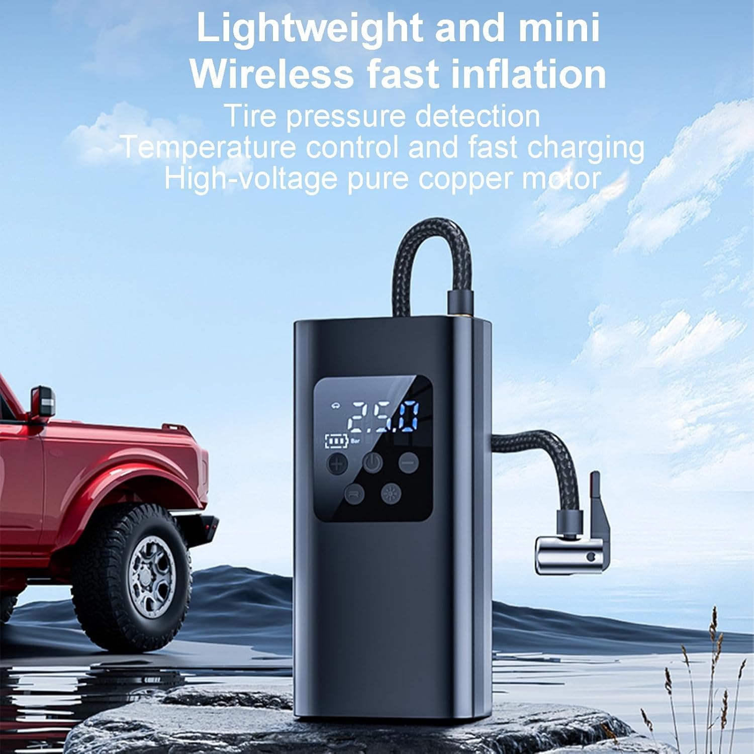 Gonfleur Pneus Voiture Electrique sans Fil pour Honda Civic 10th 2016 2017 2018 2019 2020, Compresseur Air Portatif, 150PSI Mini Pompe avec Ecran LCD et Lumière LED