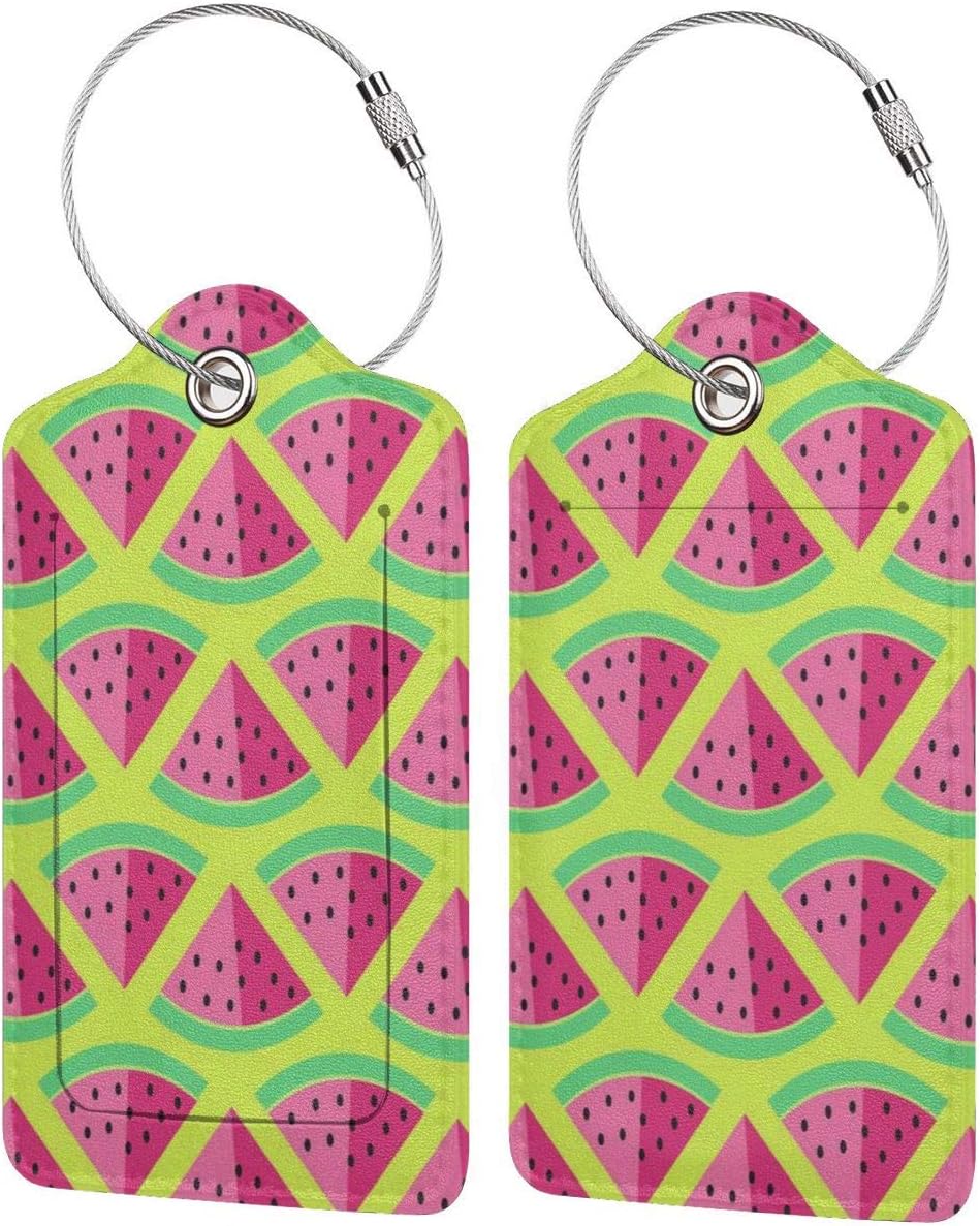 RACPIEC Leather Luggage Tag with Full Back Privacy Cover Steel Loops Watermelon