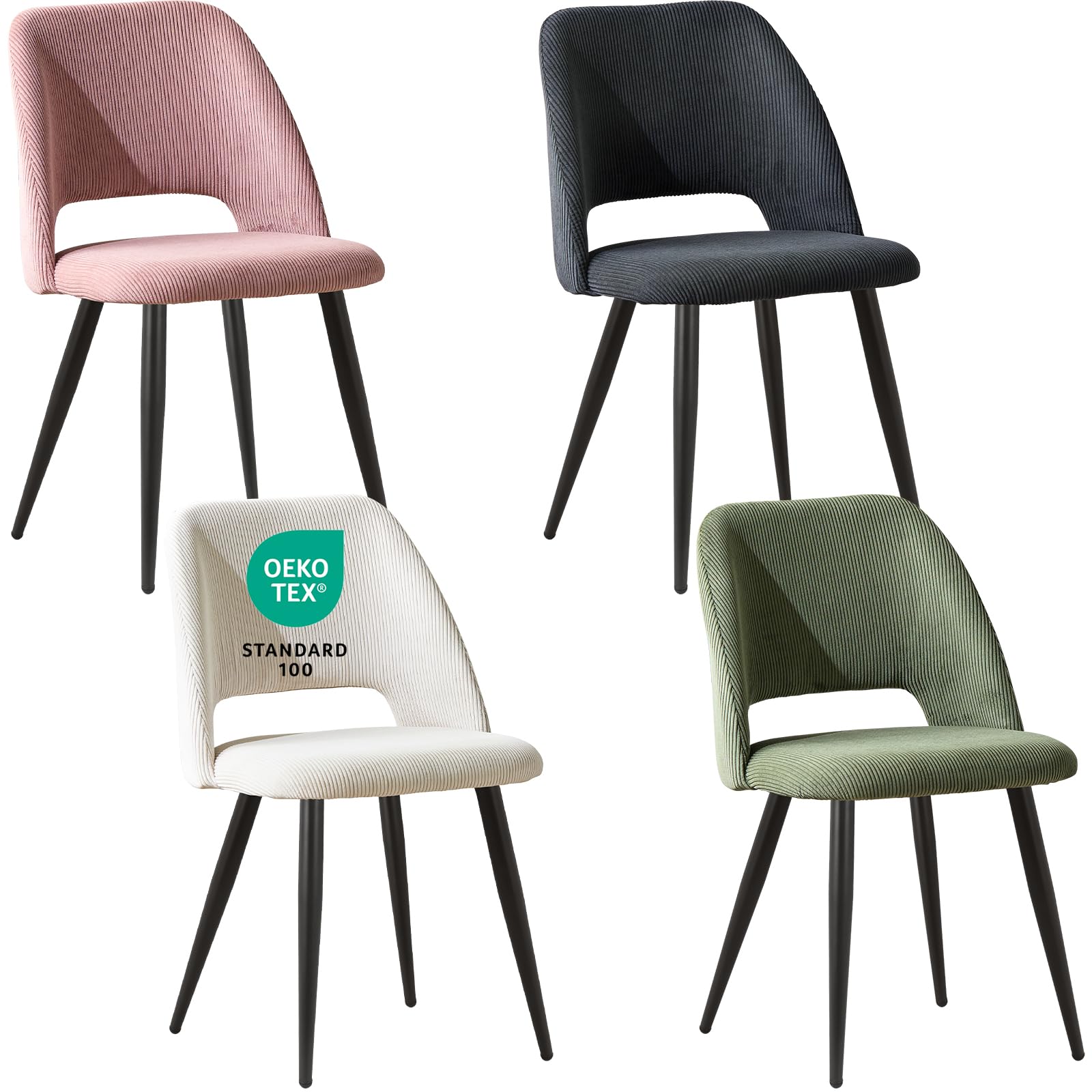 Pack de 4 Sillas de Comedor, Sillas de Cocina, Sillas de Salón, Sillas de Terciopelo a Rayas con Respaldos Recortados, Sillas Tapizadas para Comedor, Cocina, Dormitorio, Colores