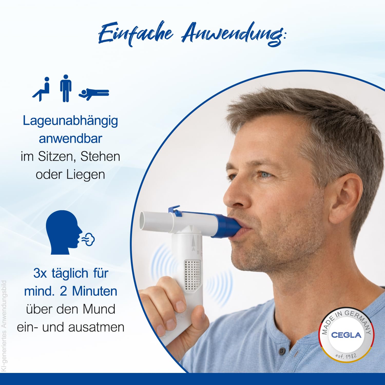 CEGLA RC-Cornet PLUS Dispositivo per terapia respiratoria, riduce la tosse, scioglie il muco, allevia la dispnea – Con attacco inalatori, libera le vie respiratorie inferiori e agevola la respirazione