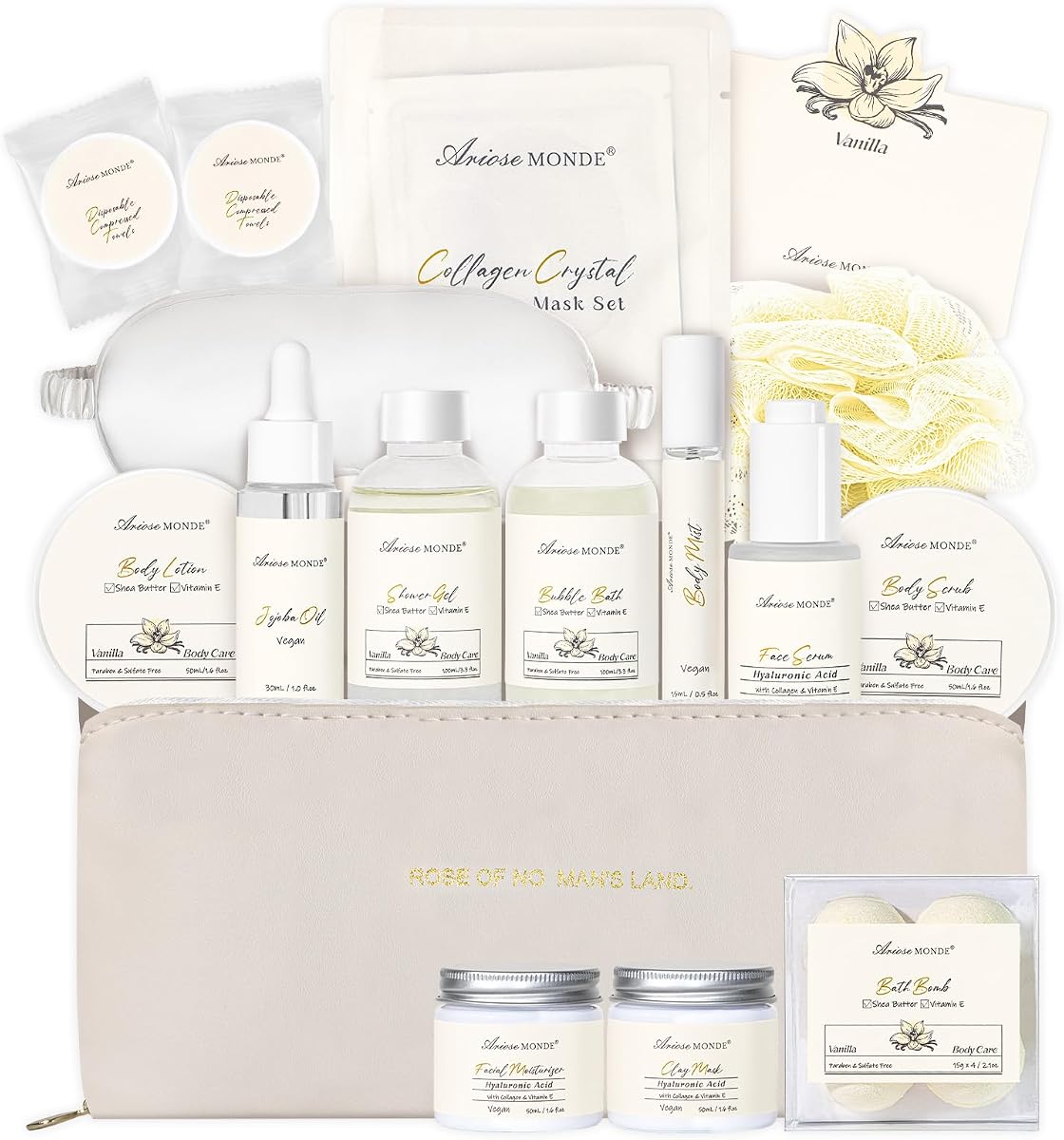 Regalos de cumpleaños para mujeres, juego de regalo de spa facial y corporal de vainilla de 21 piezas | Paquete de cuidado personal para el baño y el cuerpo del Día de la Madre, kit de cuidado de la piel facial, cesta de regalo para mamá, esposa, hermana, amiga, novia