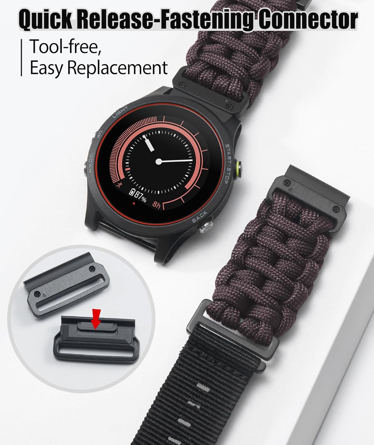 BINLUN Compatible with Garmin Watch Band 20mm/22mm/26mm 550 Paracord Rugged Military Braided Nylon Watch Strap Design for Garmin Fenix/Fit for Forerunner for MARQ for Descent - Image 2