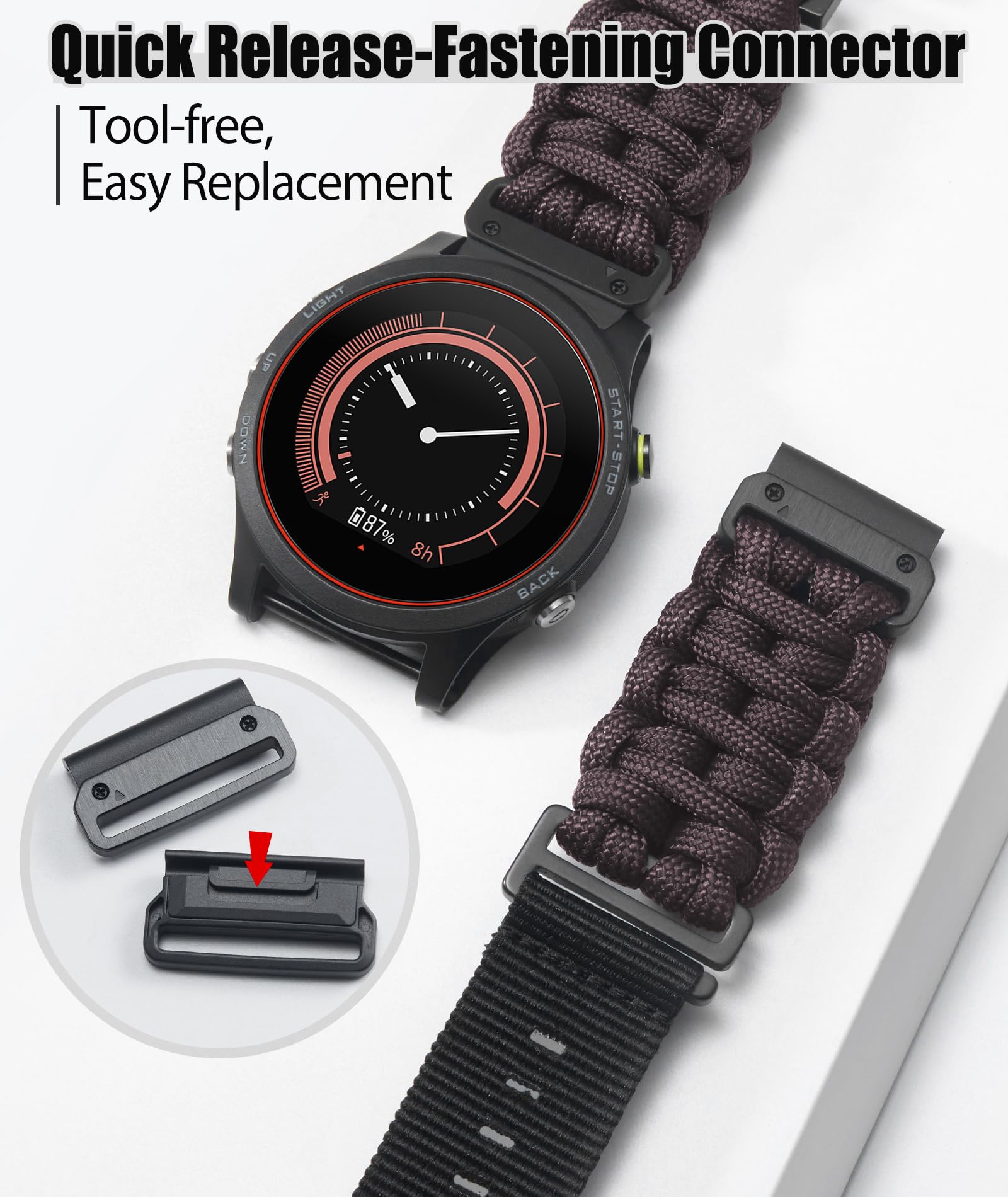 Cinturino BINLUN In Paracord 550 Intrecciato Per Garmin – 22mm E 26mm, Compatibile Con Fenix 7, Epix, Forerunner E Altri