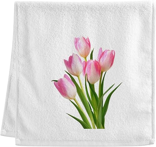 Toallas 100% de algodón, ramo de flores de tulipán blanco y rosa, toallas de mano de primavera para decoración de baño, toallas de lavado suaves y