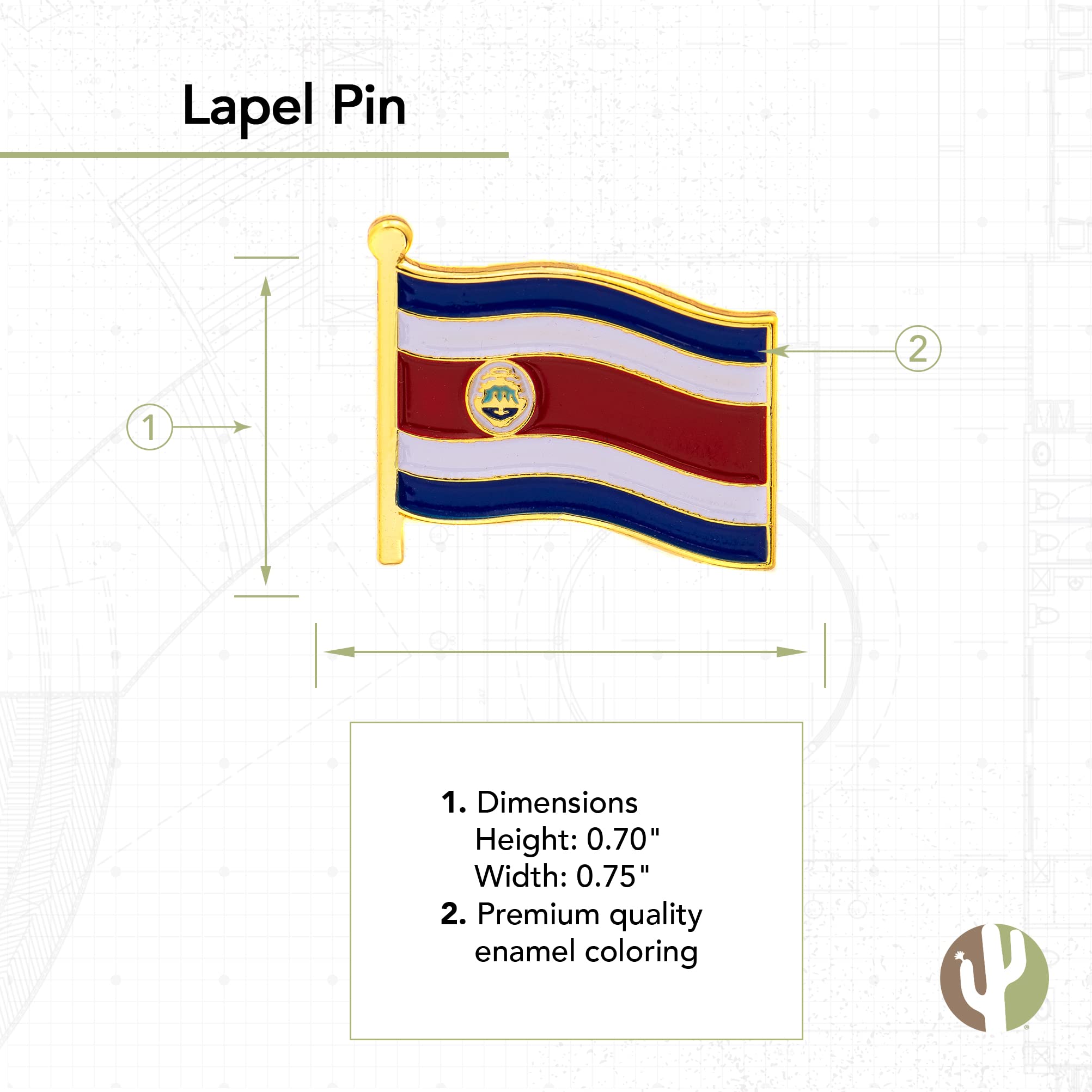 Pin de solapa con la bandera de Costa Rica esmaltado hecho de metal Souvenir sombrero hombre mujer patriótica (bandera de ahorro de solapa) — view 2