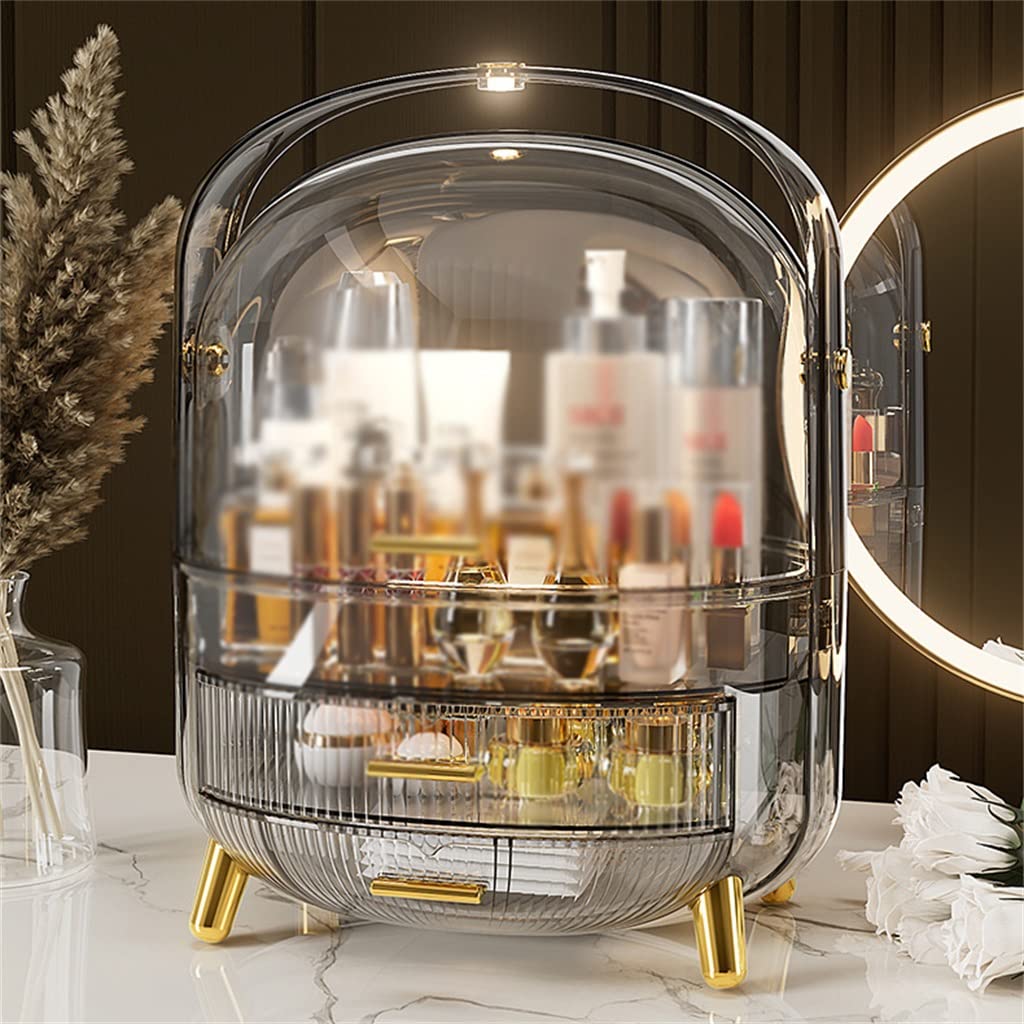 DHDM Handheld LED Transparent Cosmetic Organizer Mask Lipstick Skin Care Product Organizer Desktop Drawer Dressing Table