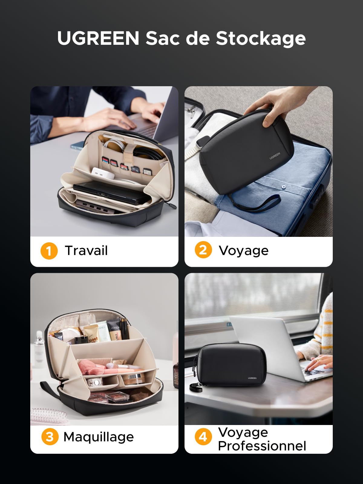 UGREEN Sac Câbles Organisateur de Accessoires Pochette à Câbles Rangement Électronique de Voyage Protection Contre Éclaboussures pour Chageur Souris Batterie Externe Disque Dur