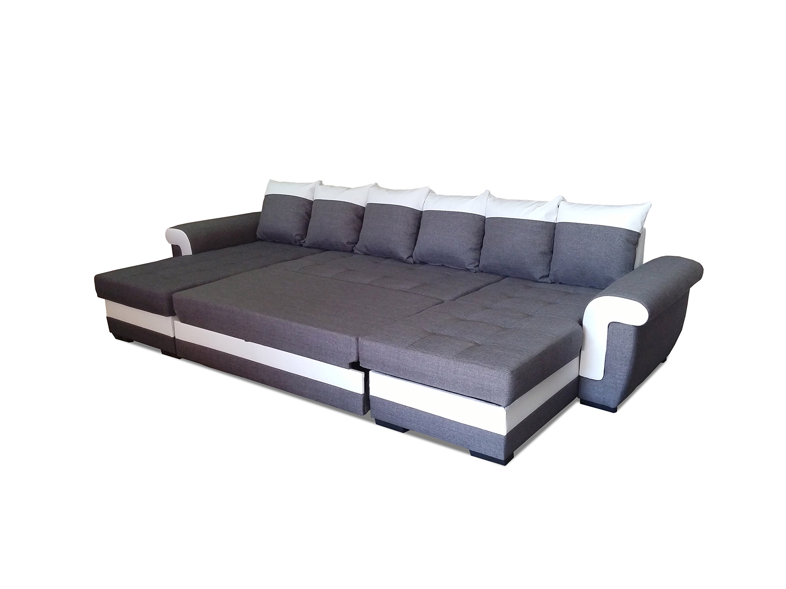 All4All Ecksofa mit Schlaffunktion Ivett U 330 cm x 158 cm - Wohnlandschaft U-Form - XXL Sofa mit 2 Bettkasten - Schlafsofa Groß - Grau/Weiß - Gewebe mit Kunstleder - Modern 19