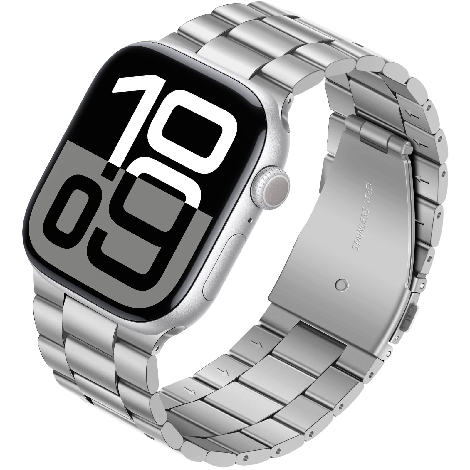 Tasikar Bracelet en métal compatible avec Apple Watch 46mm (série 11/10) 45mm 44mm 42mm Bracelet en acier inoxydable compatible avec Apple Watch Ultra 3 2 1 SE Séries 10 9 8 7 6 5 4 3, Argent