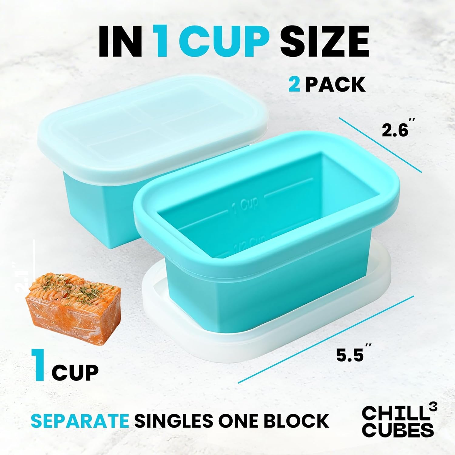 Silicone Freezer Trays with Lids - 2-Pack Large 1-Cup Portion Ice Cube Molds for Soup & Meal Prep, Stackable, Leakproof, Food-Grade, Oven & Dishwasher Safe - Image 2