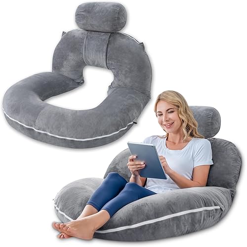 INSEN Reading Pillow, Back Pillow for Sitting in Bed for Reading, Nurse & Relax, Reading Pillow for Adults, Moms & Kids, Sit Up Pillow for Bed (Upgrade-Grey, Upgrade)