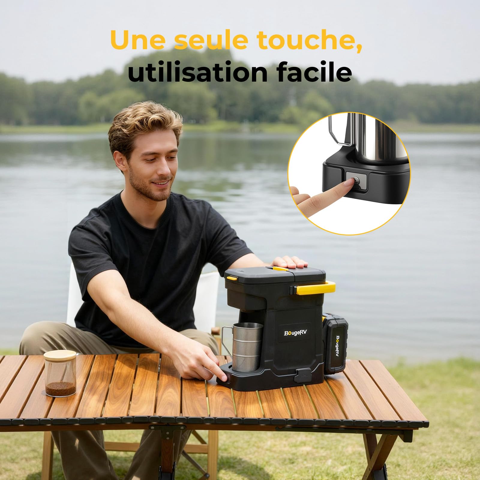 BougeRV Cafetière sans Fil, Batterie 144Wh (8Ah), pour Camping
