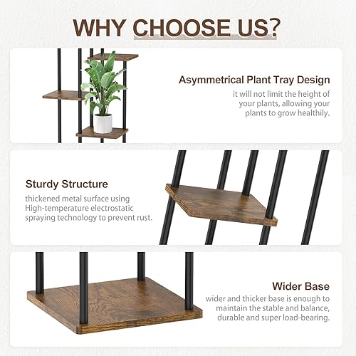 Miniatura 3 de Soportes esquineros de 6 niveles altos para interiores, estante grande de metal para macetas de madera de 45 pulgadas para múltiples plantas,