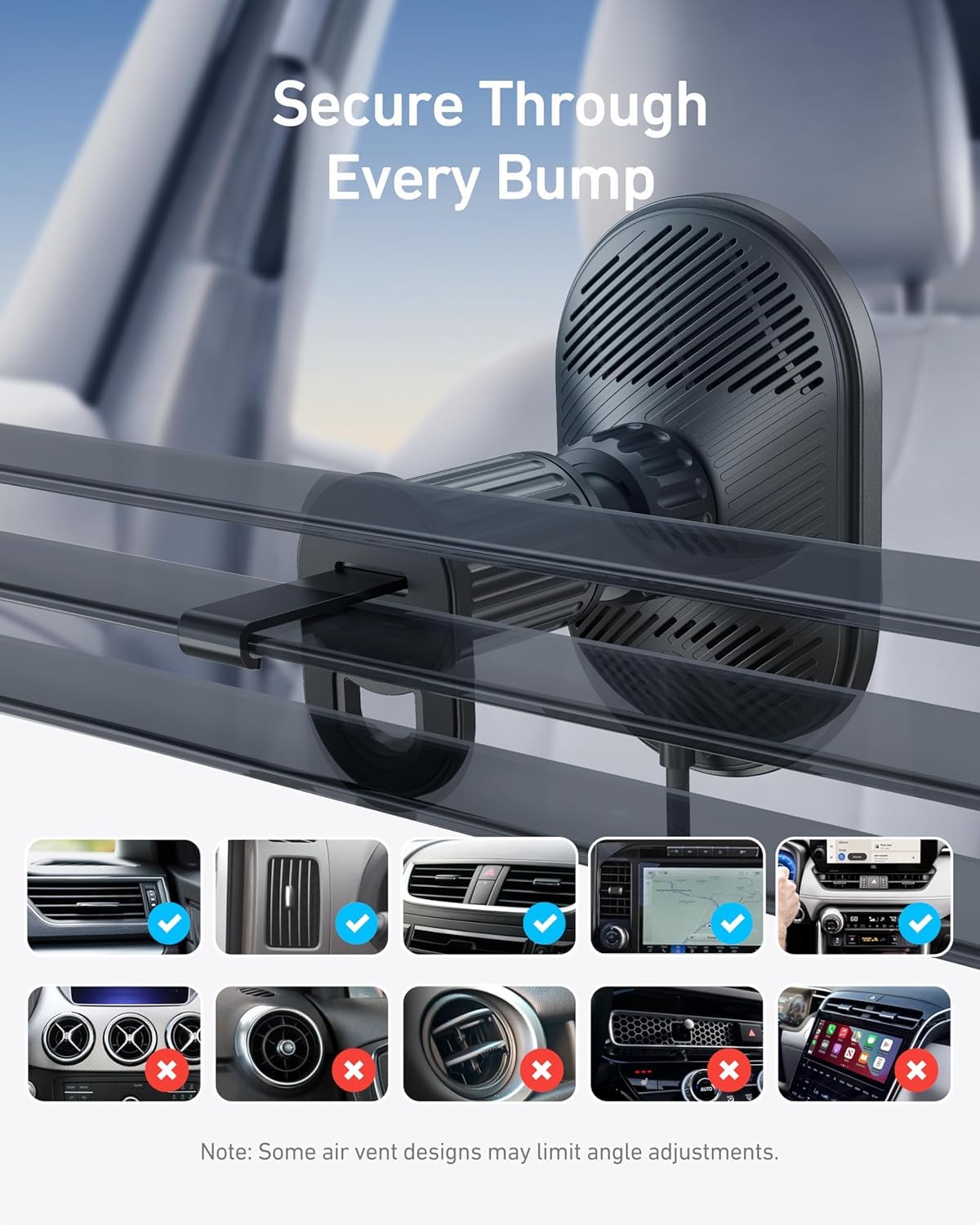Anker MagGo Qi2 - Caricatore da auto wireless da 15 W, supporto magnetico, ricarica rapida per iPhone serie 12-16, angolo di visione regolabile, USB-C, nero