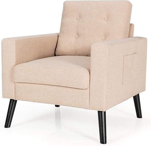 Miniatura 9 de Giantex Silla decorativa moderna, silla tapizada para sala de estar, sofá individual con botones, para leer en el dormitorio, habitación de