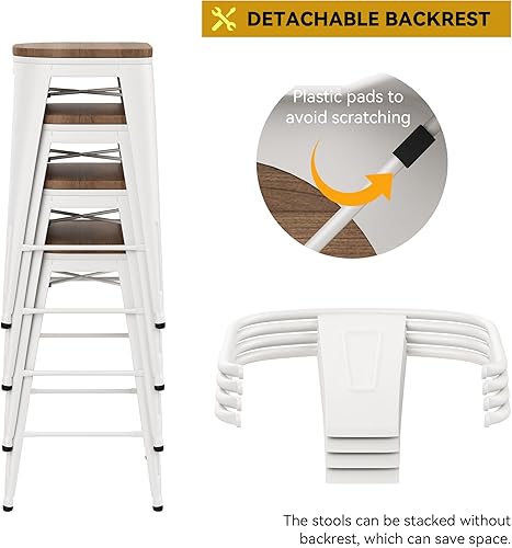 Miniatura 18 de HAOBO Home Taburetes de bar de 30 pulgadas de respaldo alto con asiento de madera [juego de 4] taburetes de bar de altura de mostrador, negro mate