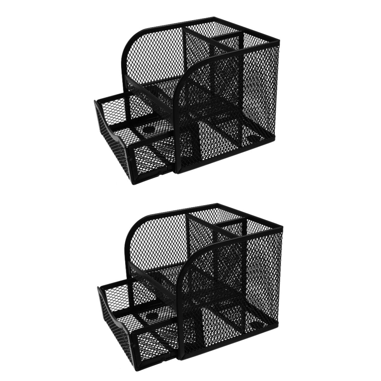 NUOBESTY 2 Pezzi Portaoggetti per Scrivania con Cassetto Metallo Organizzatore Multifunzionale per Cancelleria e Piccoli Design Elegante e per Ufficio e Casa Colore Nero