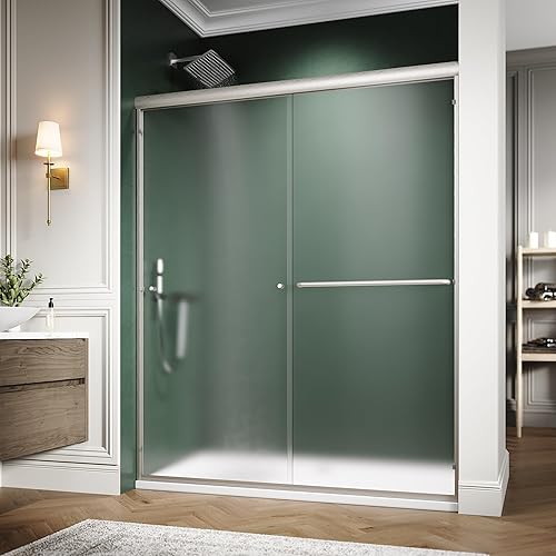 Miniatura 21 de ELEGANT Puerta corrediza para ducha semisin marco, 60 pulgadas de ancho x 72 pulgadas de alto, puerta corrediza para baño con vidrio transparente