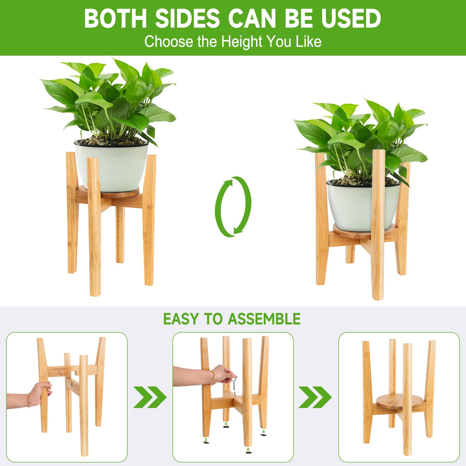 Verstellbarer Pflanzenständer mit Tablett, Holz-Pflanzenständer für den Innenbereich, passend für 20,3 cm bis 30,5 cm Pflanzgefäß, moderner Blumentopfhalter aus der Mitte des Jahrhunderts (Pflanze und