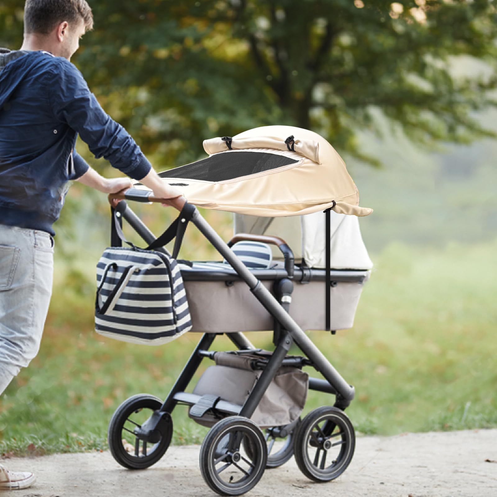 WD&CD Parasole per Passeggino, Telo Parasole per Carrozzina e Passeggino Ombrellini Parasole Universale Regolabile UV Protezione Solare Parasole Passeggino - Beige