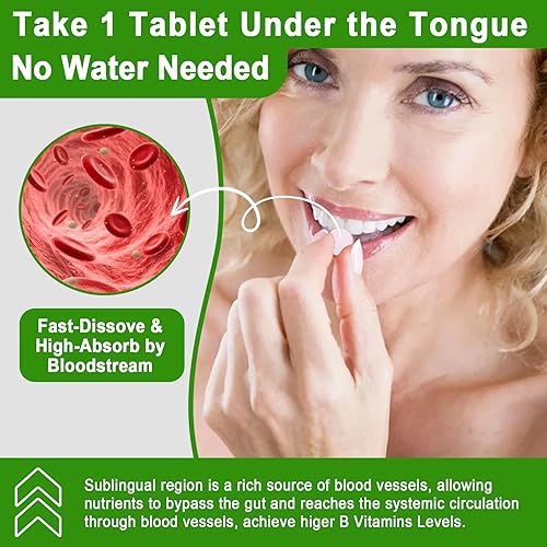 Miniatura 7 de Complejo de vitamina B sin azúcar con metil B12, metilfolato, B6, B1, B2, B3, suplemento de complejo B metilado de disolución rápida altamente