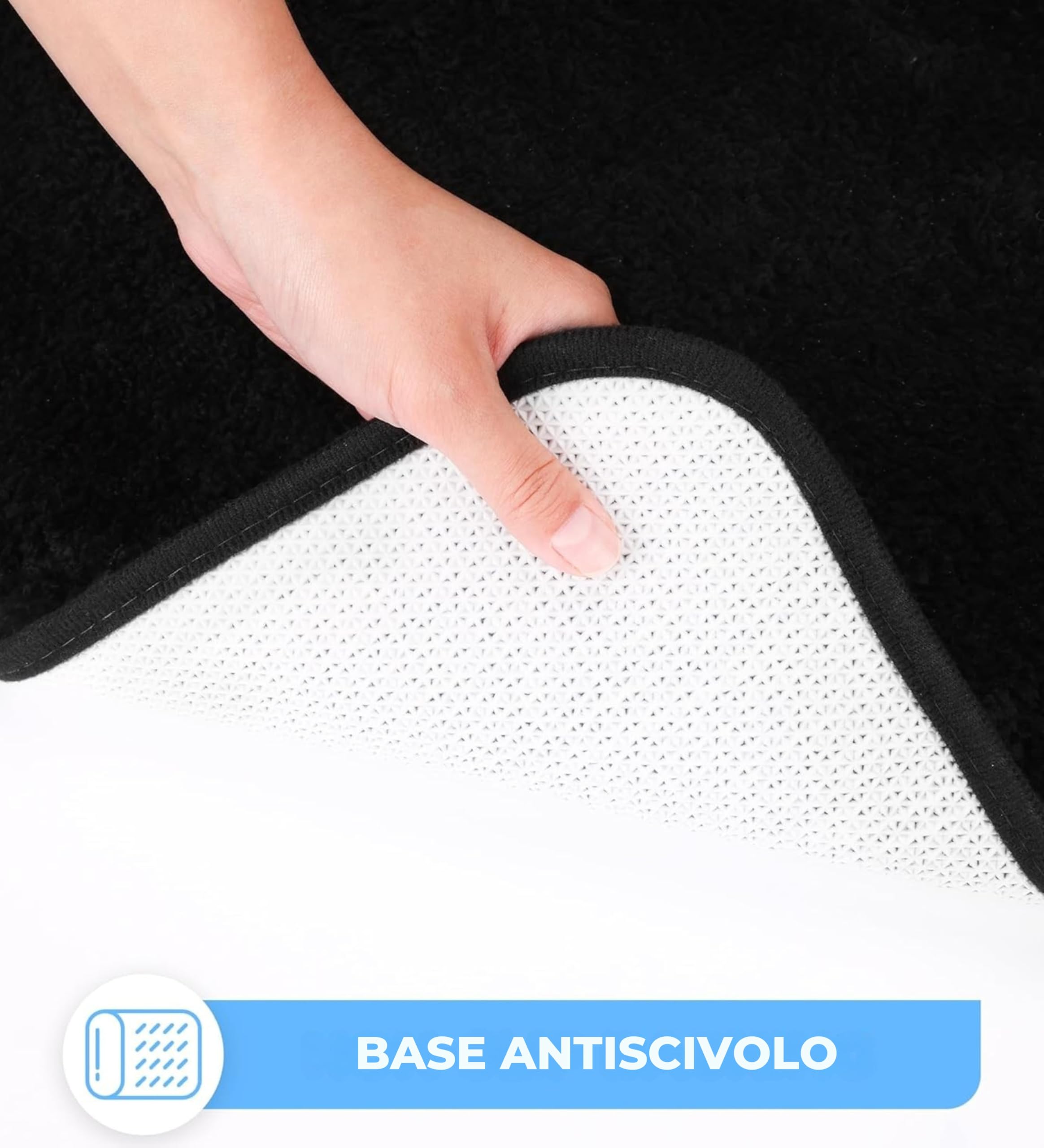 Sentidos Tappeto da Bagno Antiscivolo, Morbido, Assorbente, Lavabile in Lavatrice, Ideale per Vasca, Doccia e Cucina, 80x150 cm - Nero