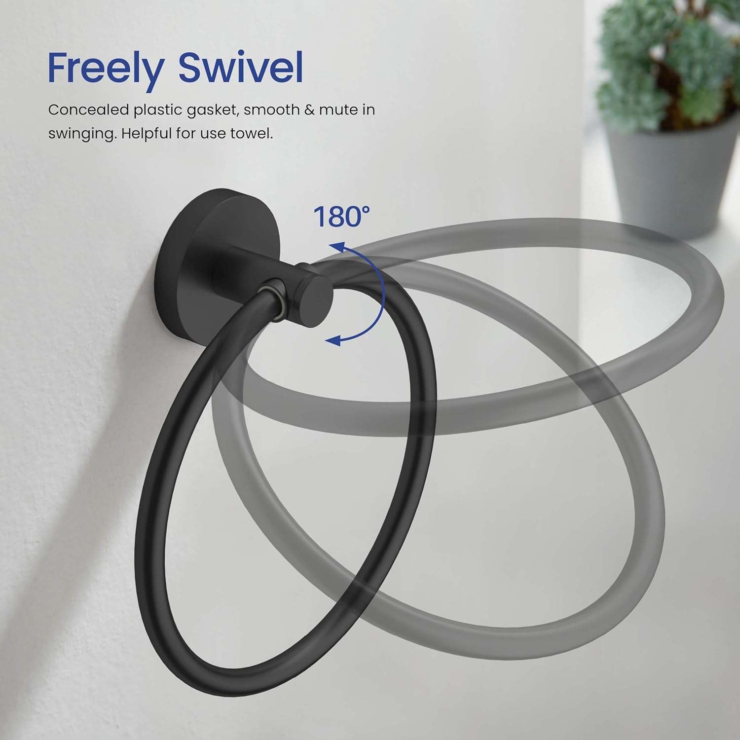 KIBI Circular Bathroom Hardware Set 5-Piece | 24" Towel Bar, Towel Ring, Toilet Paper Holder, 2 Robe Hooks | Wall-Mounted Solid Brass Bathroom Accessories | Matte Black, C-KBA14-5-1