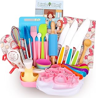 Veitch fairytales Kids Cooking Baking Set for Girls, Real Baking Supplies Kits, Birthday Gifts for 3 + Year Old Girls, Kids Baking Utensils Includes Rolling Pins Chef Costume Hat and Apron Unicorn
