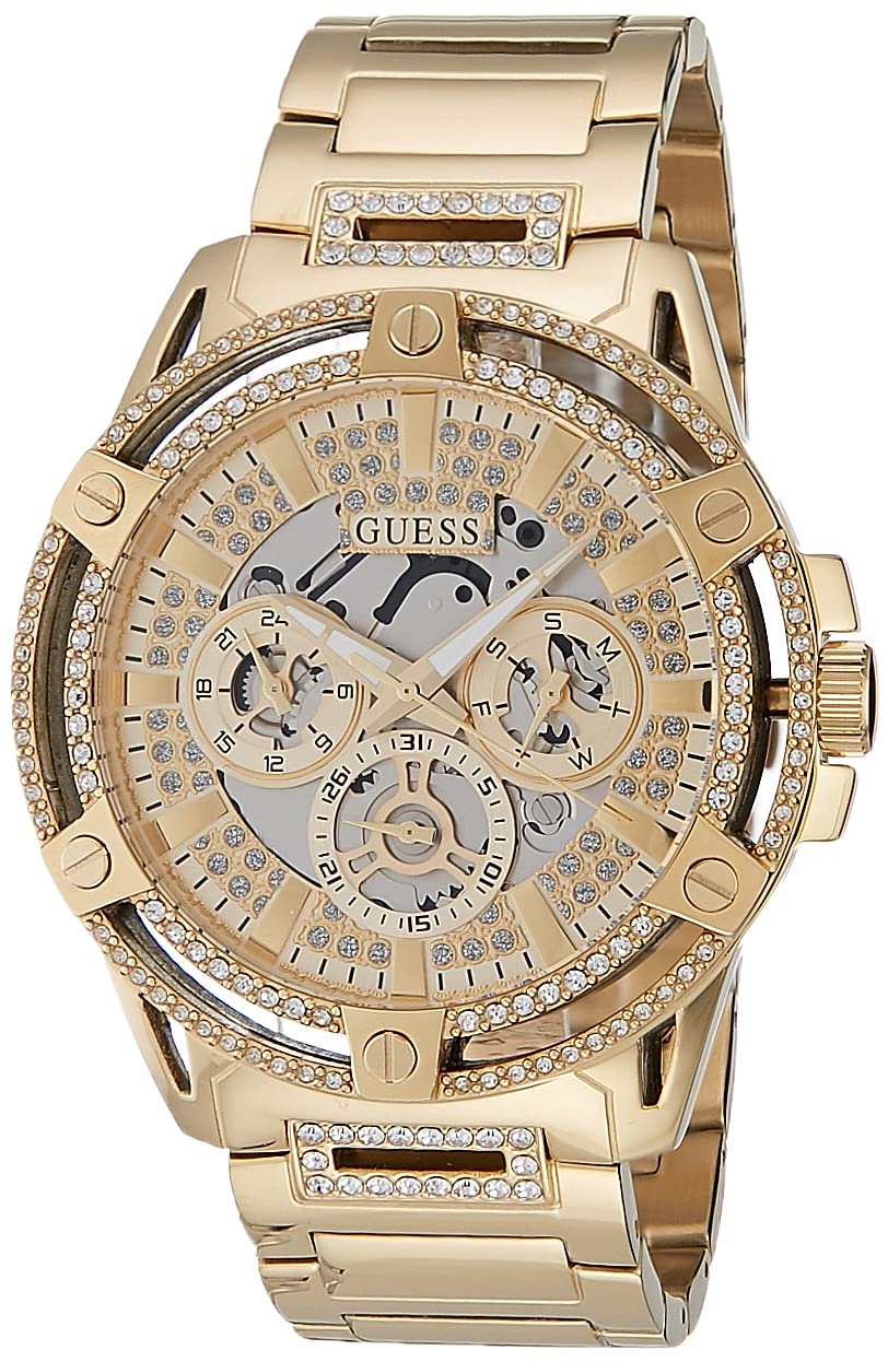 GuessUS Men's Gold-Tone Rhinestone Cut-Through Watch
