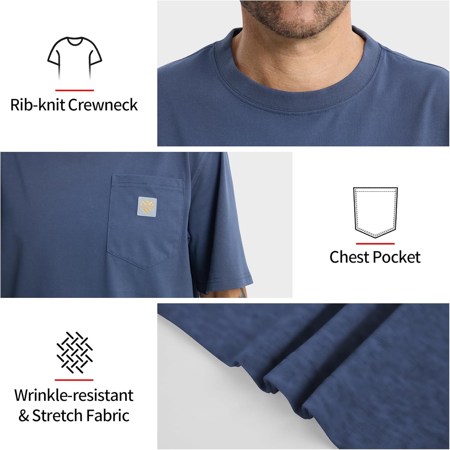 Men's Loose Fit Thick Work T-Shirts Soft Short Sleeve Pocket Tee(Tall & Regular) - Image 4