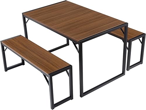 Miniatura 30 de IMUsee Juego de mesa de comedor de 3 piezas de 47.2 pulgadas para 4 con bancos, marco de metal resistente, comedor de cocina pequeño que ahorra