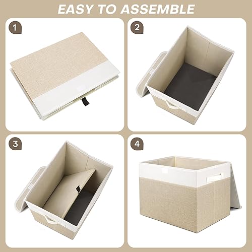 Miniatura 3 de Contenedores de almacenamiento apilables plegables grandes de 42 cuartos de galón con tapas (paquete de 3), de tela y lino, organizadores con