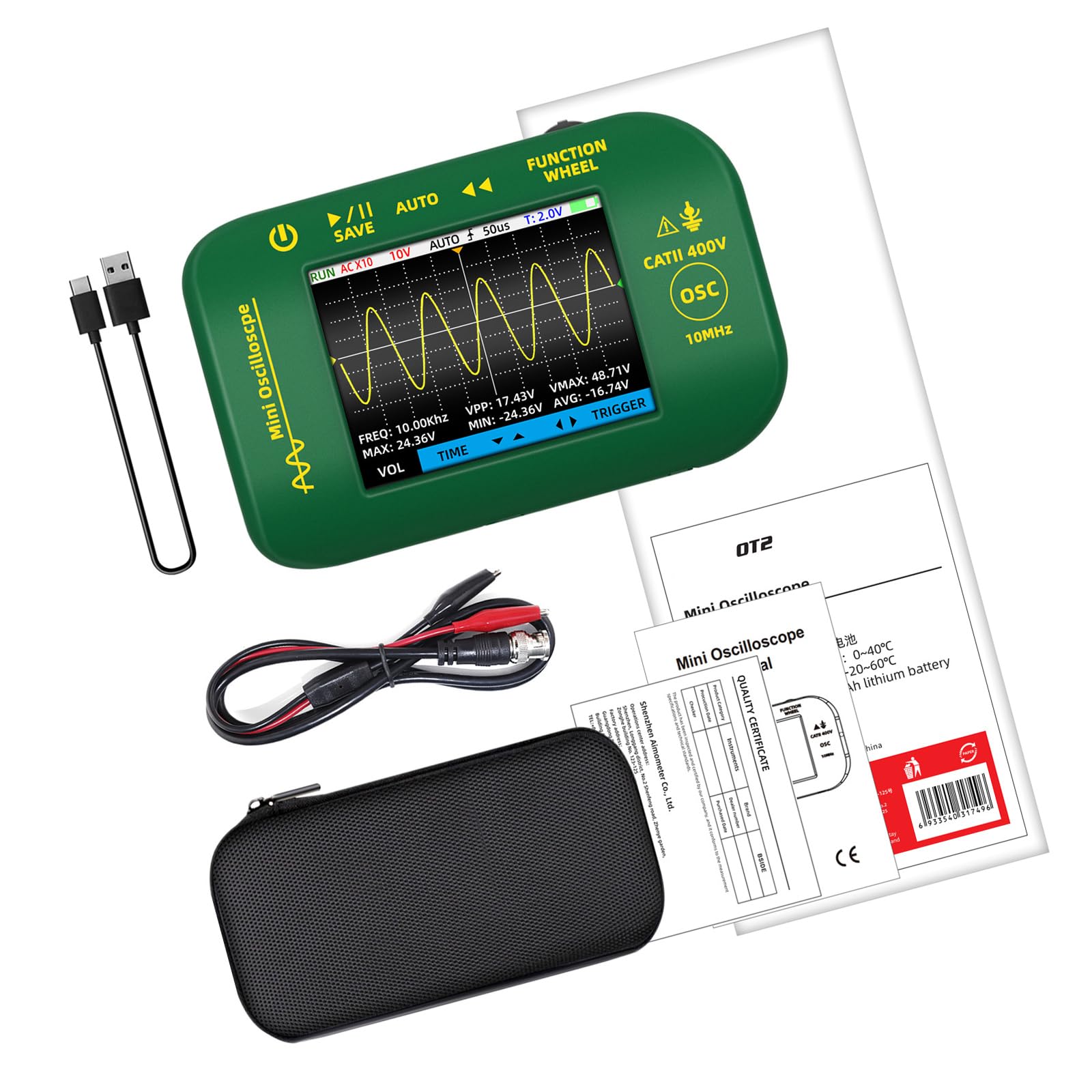 Kaeltsyn With Pen Clip Upgrades Ot2 Rechargeable Handheld Digital Oscilloscope With 10Mhz Bandwidth & 48Msa / S Sampling Rate For Circuit Testing Transportable Digital Oscilloscope