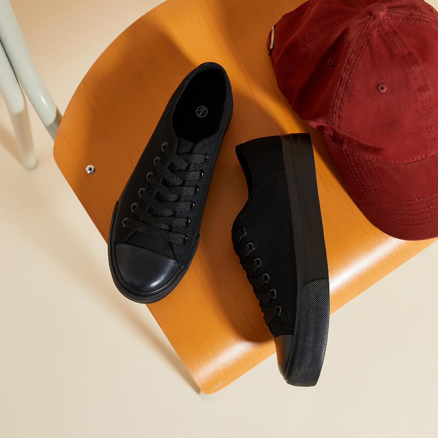 Uoidru White Tennis Canvas Shoes for Women Black Canvas Sneakers Womens Fashion Sneakers Classic Lace Up Walking Shoes - Image 7