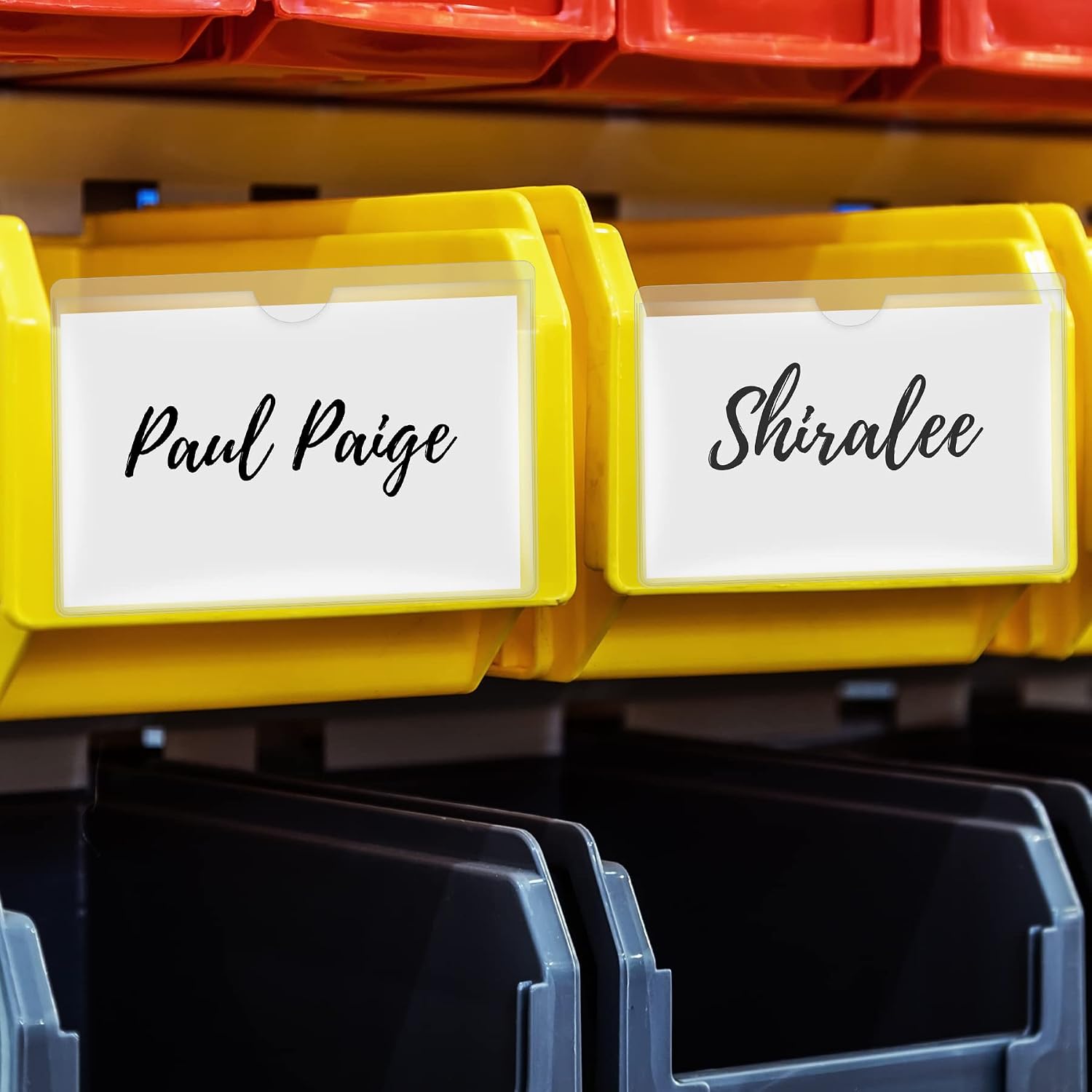 36 Pack 3.5" x 4.7" Self-Adhesive Label Holders Index Card Pockets for 3" x 4.3" Card, Clear Plastic Adhesive Pockets Top Open for Loading for Organizing, Storage Bins, Library, Totes, Shelves