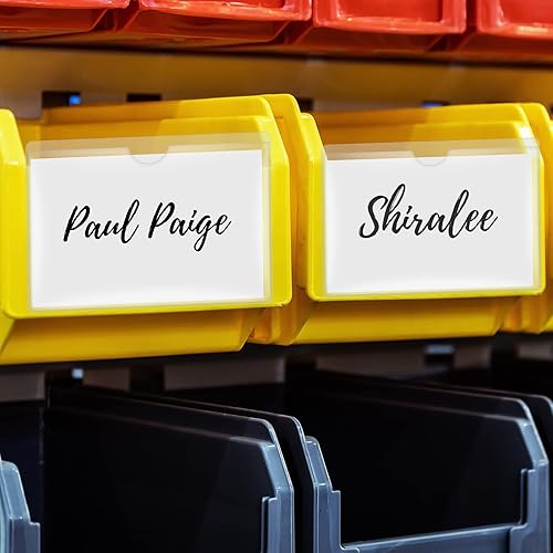 Vista 7 de Antner Paquete de 52 bolsillos autoadhesivos para tarjetas de índice para tarjetas de 3 x 5 pulgadas, soportes de plástico transparente abiertos