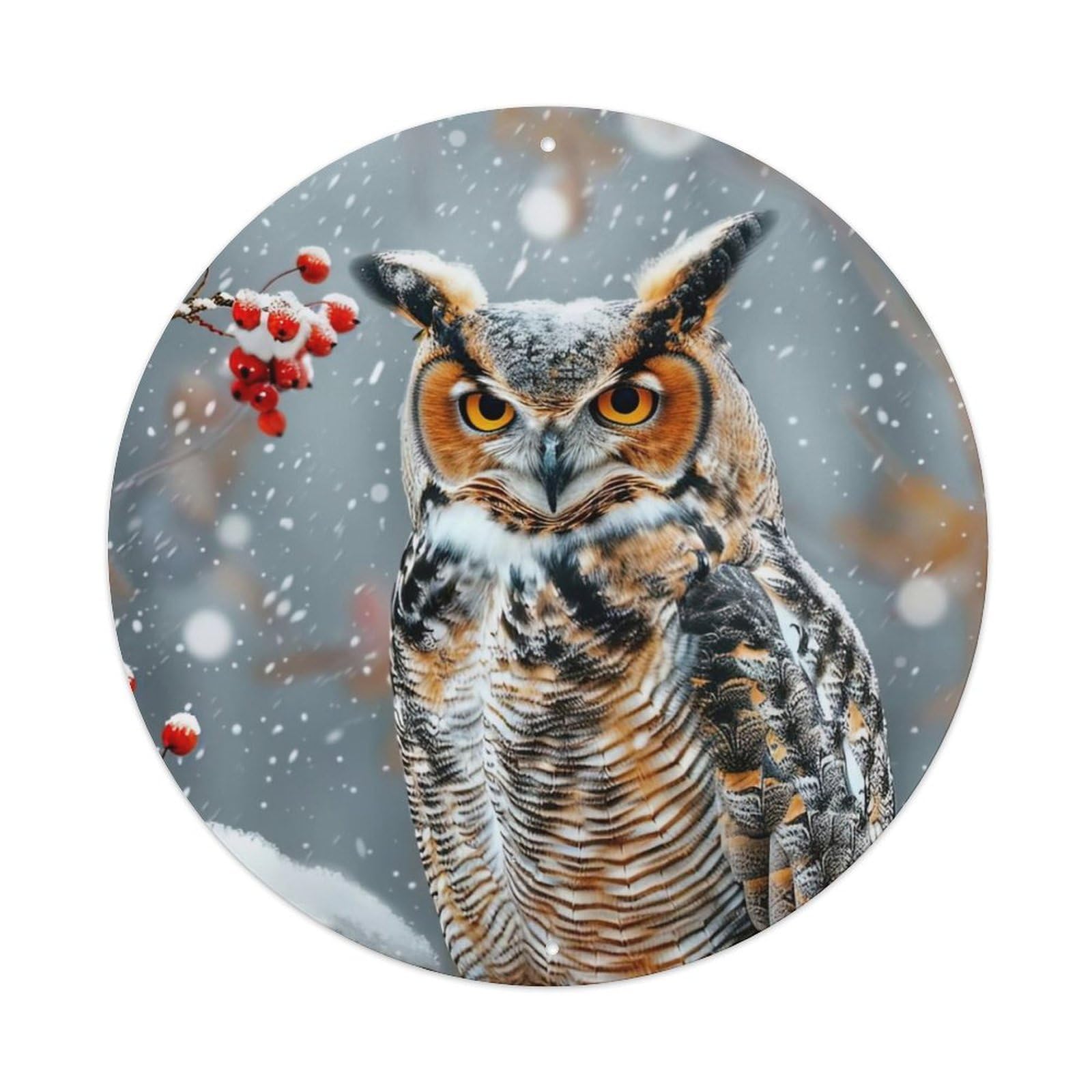 Animal Great Eagle Owl in Snowy Weather Metal Tin Sign