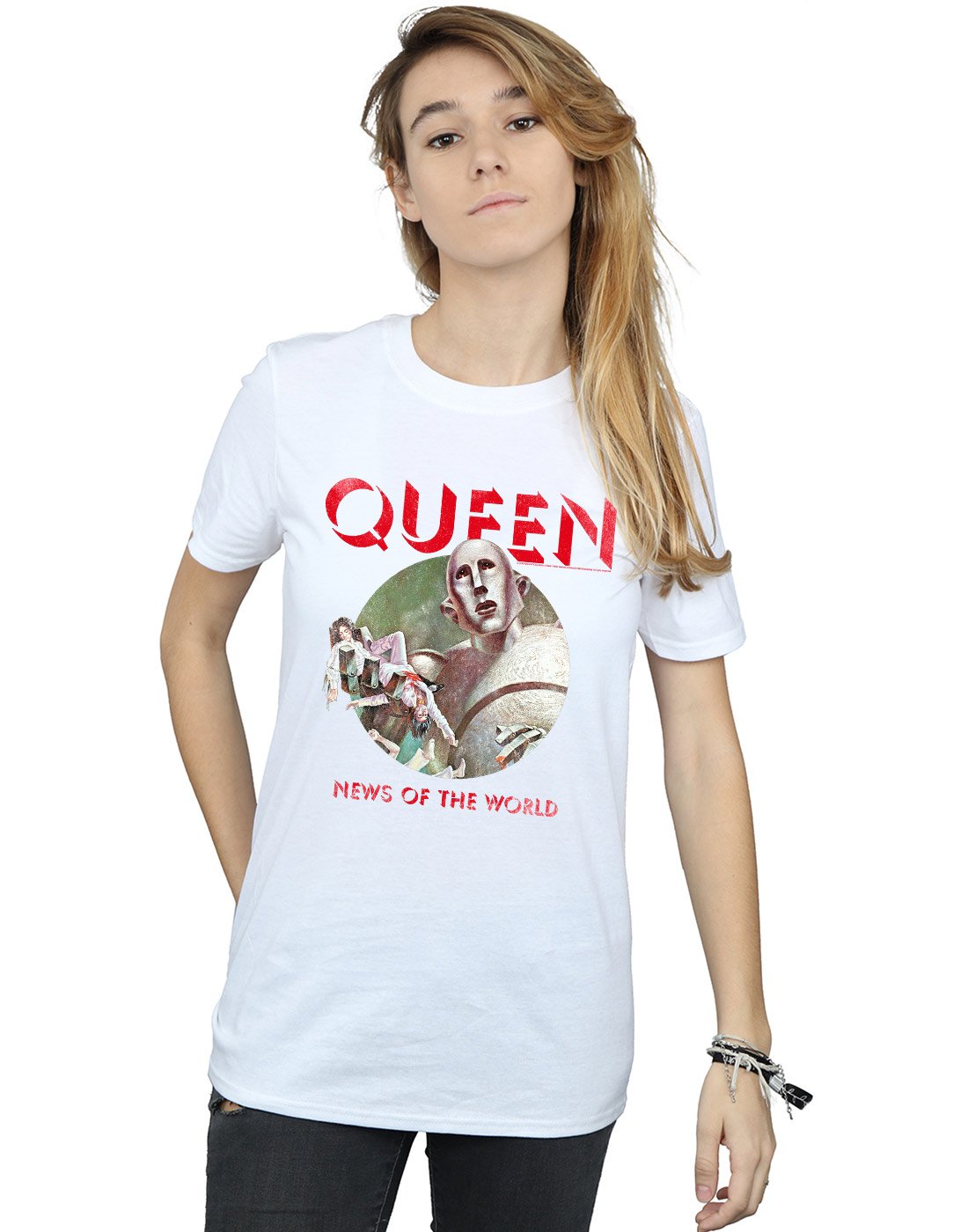 Absolute Cult Queen Women's News of The World Boyfriend Fit T-Shirt White Large