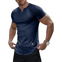 JMIERR Mens Muscle Slim T Shirts Texture V Neck Longline Henley Gym Workout Athletic Tee Shirt