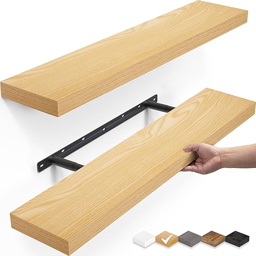 Miniatura 19 de BAYKA Estantes flotantes, 36 pulgadas de largo, estantes de madera rústica montados en la pared para baño, dormitorio, sala de estar, cocina, B.