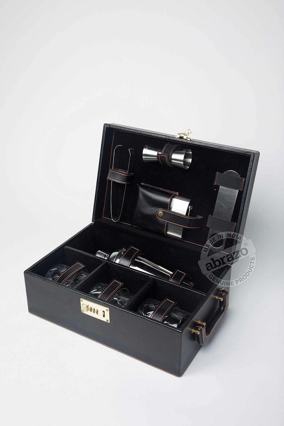Abrazo Faux Leather Portable Bar Set | Portable Travel Bar Set with 3 Whiskey