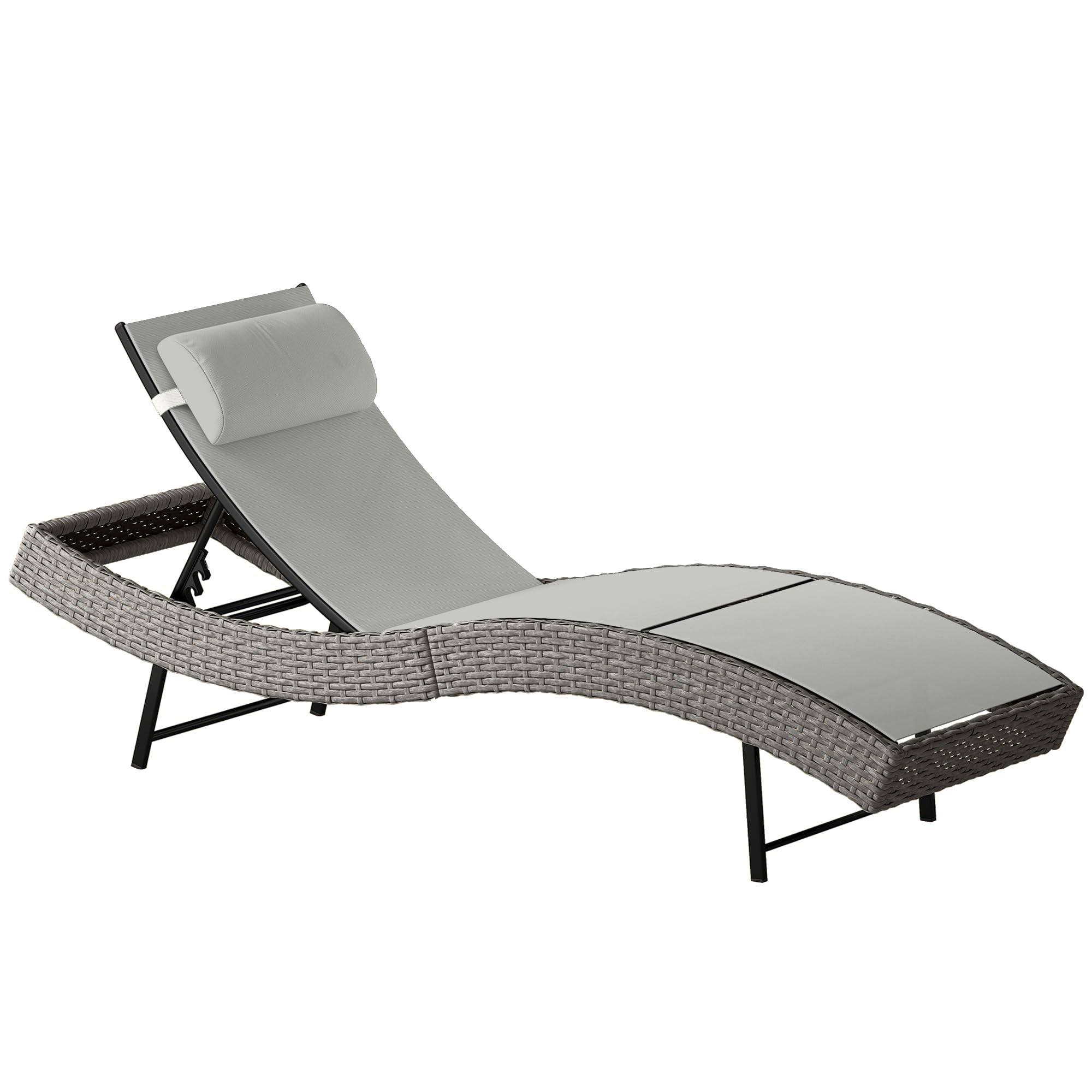 Outsunny Chaise Longue en Résine Tressé Bain de Soleil Jardin Gris Clair