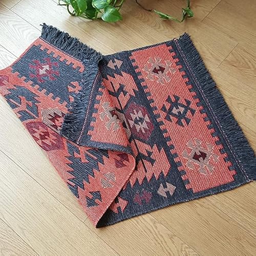 Secret Sea Collection Modern Bohemian Style Small Area Rug, 2' X 3' Ft, Cotton, Washable, Reversible (Charcoal Grey-Orange) #TOP6